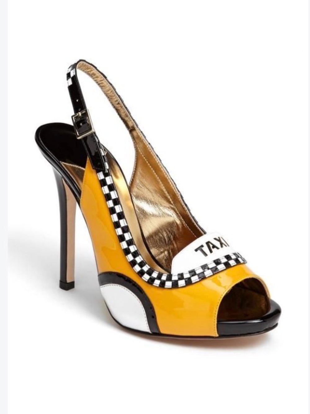 kate spade Yellow, Black & White Checkerboard Peep-Toe Slingback Heels